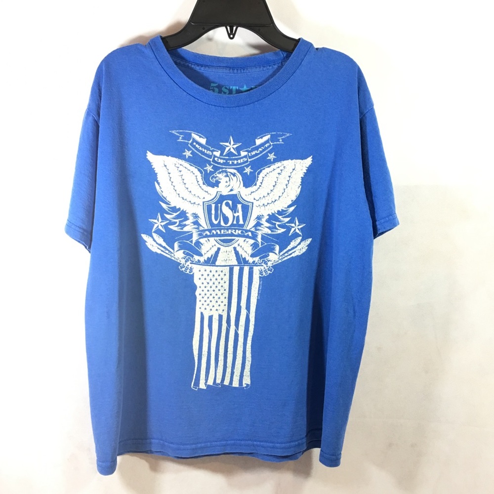 Boys 5 Star Patriotic T-Shirt Blue Size Large